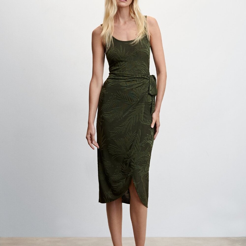 MANGO Knotted Jacquard Dress – Green, Size 6 (Discontinued)